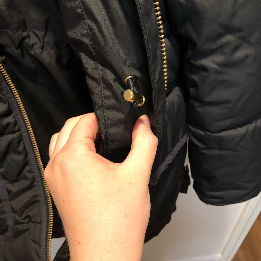 J. Crew Vail Long Puffer Coat Hooded Sherpa Lined Black Size Large - Picture 8 of 16